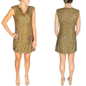NANETTE LEPORE SEQUIN SILK DROP WAIST GATHERED PLEAT COCKTAIL DRESS